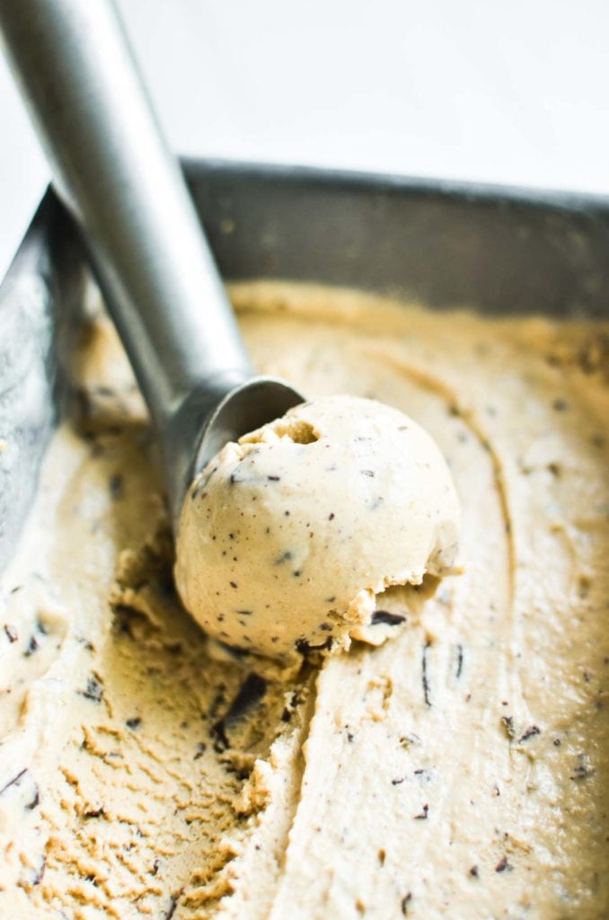 cookie dough ice cream being scooped.