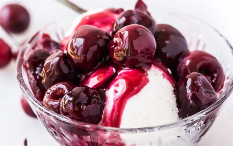 fresh cherry dessert sauce on ice cream