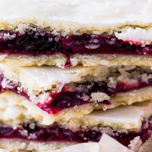 blackberry slab pie bars, stacked