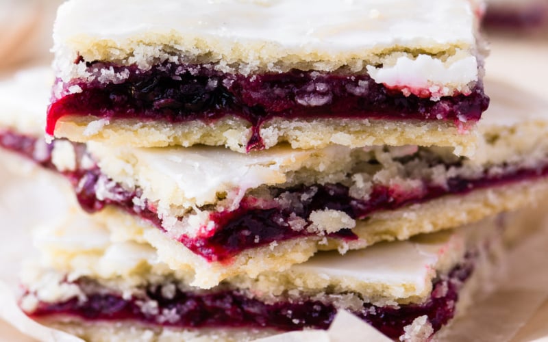 blackberry slab pie bars, stacked