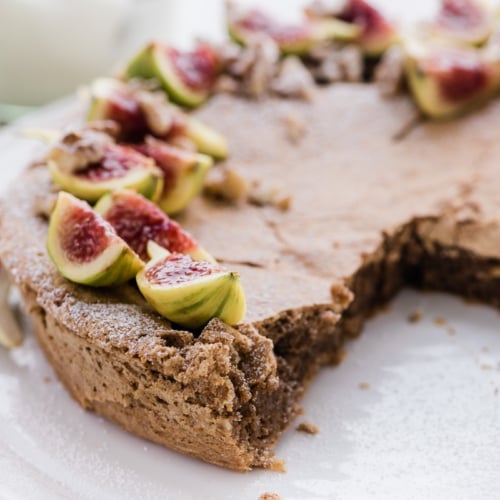 gluten free walnut cake topped with figs