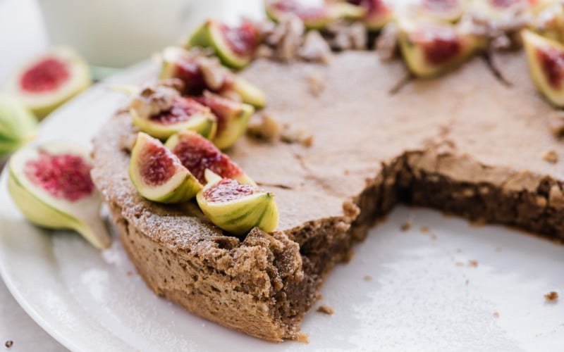 gluten free walnut cake topped with figs