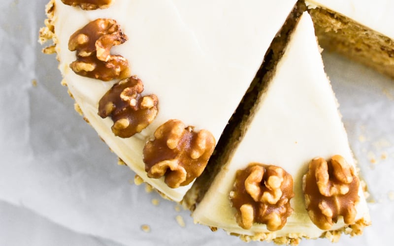 maple walnut cake, sliced