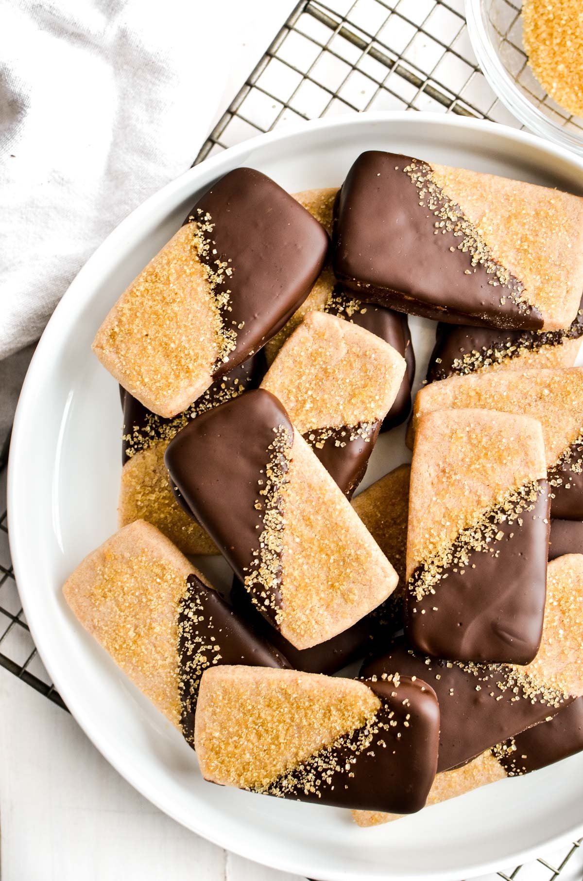 Chocolate Dipped Churro Shortbread Cookies