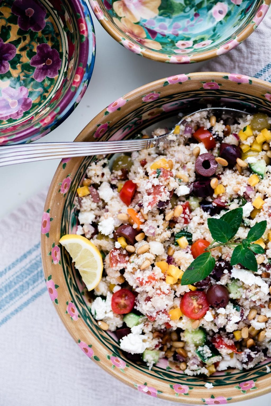 Mediterranean Cauliflower Couscous Salad • Low Carb & Gluten Free