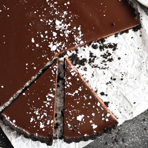 chocolate tart, sliced