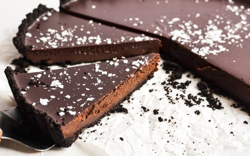 chocolate truffle tart topped with Maldon salt