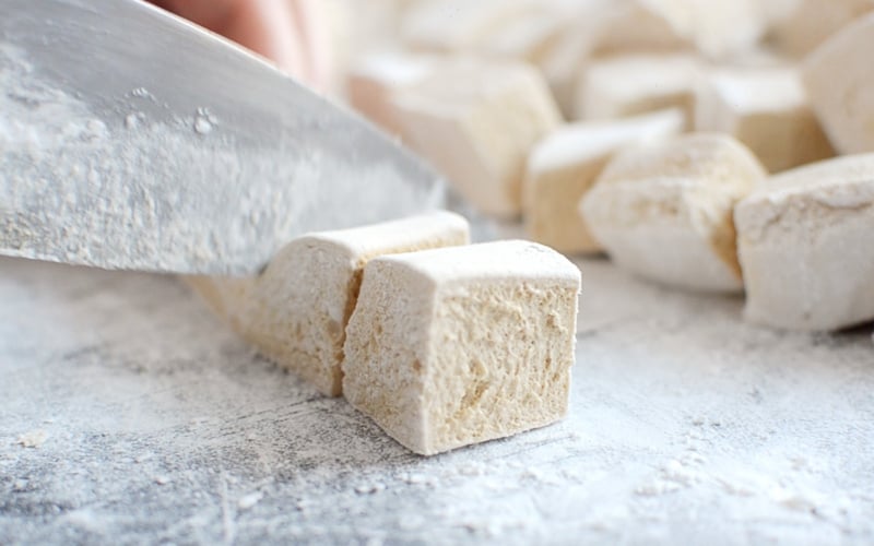 Slicing homemade maple marshmallows