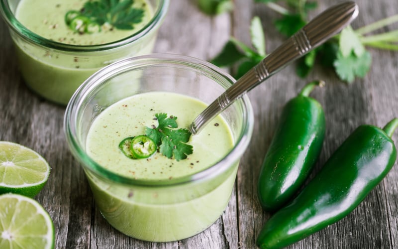 cream of jalapeno soup in small bowl