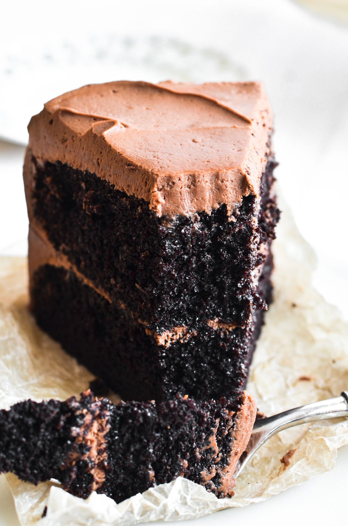 A slice of Ina Garten's Chocolate Cake with fork