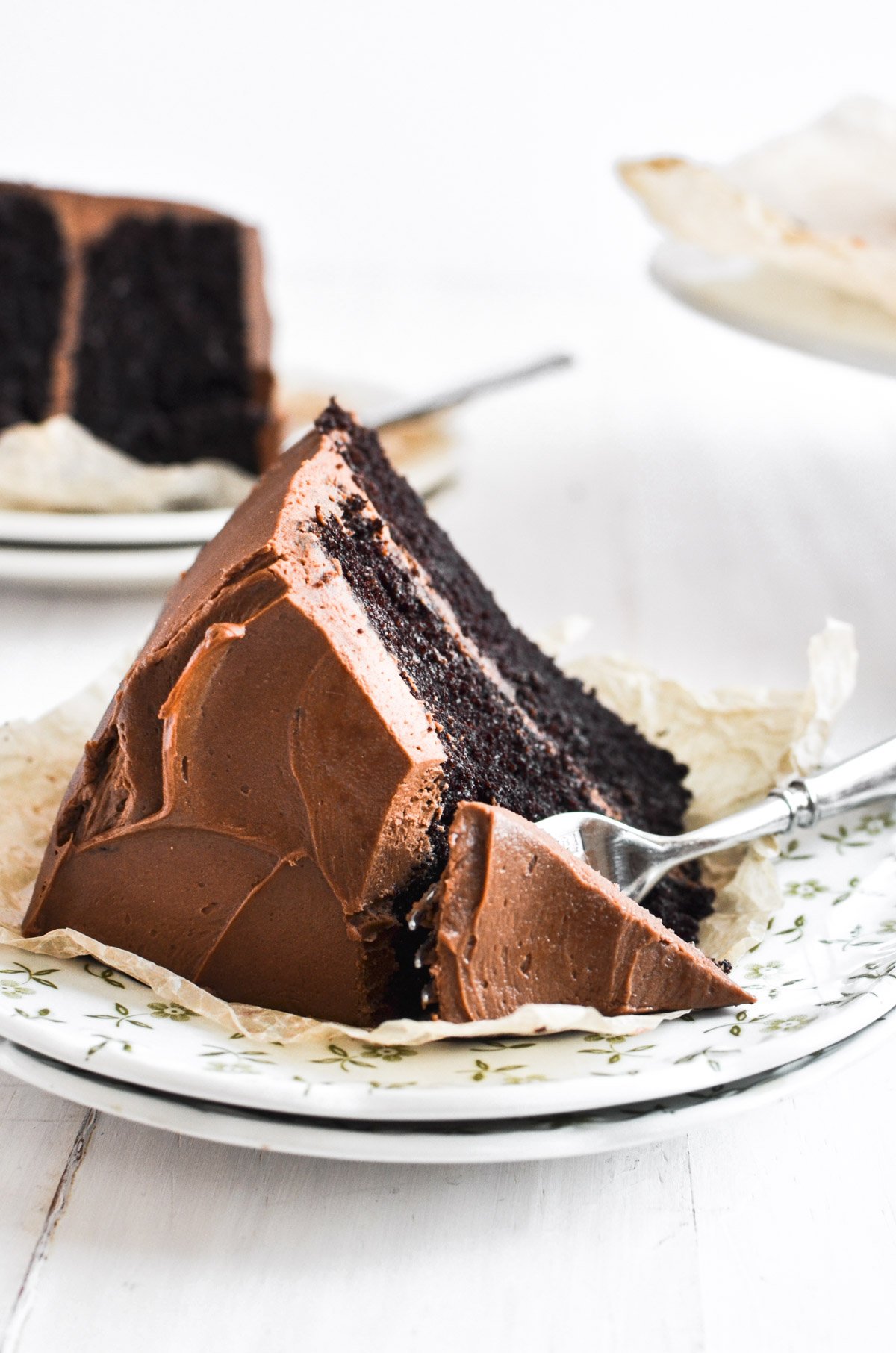 Taking a bite of a piece of Ina Garten's chocolate cake