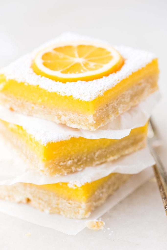 a stack of three Whole Meyer Lemon Bars