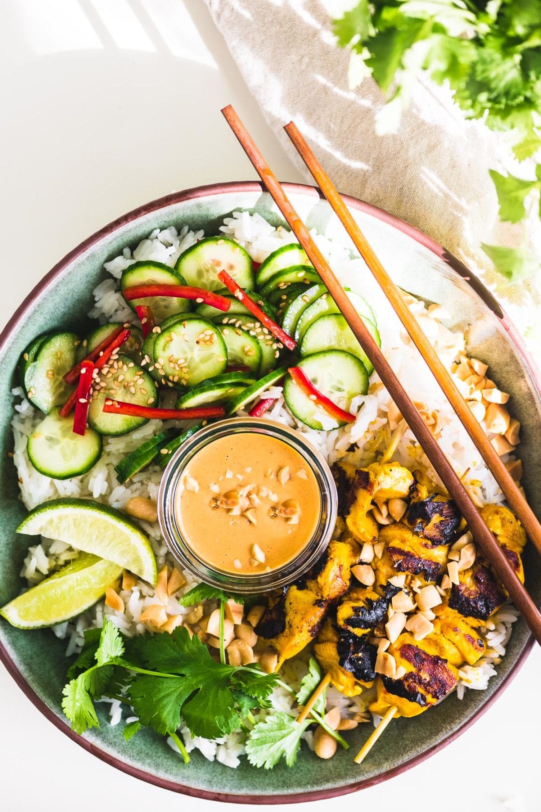 Thai Chicken Satay Bowls with Peanut Sauce • The View from Great Island