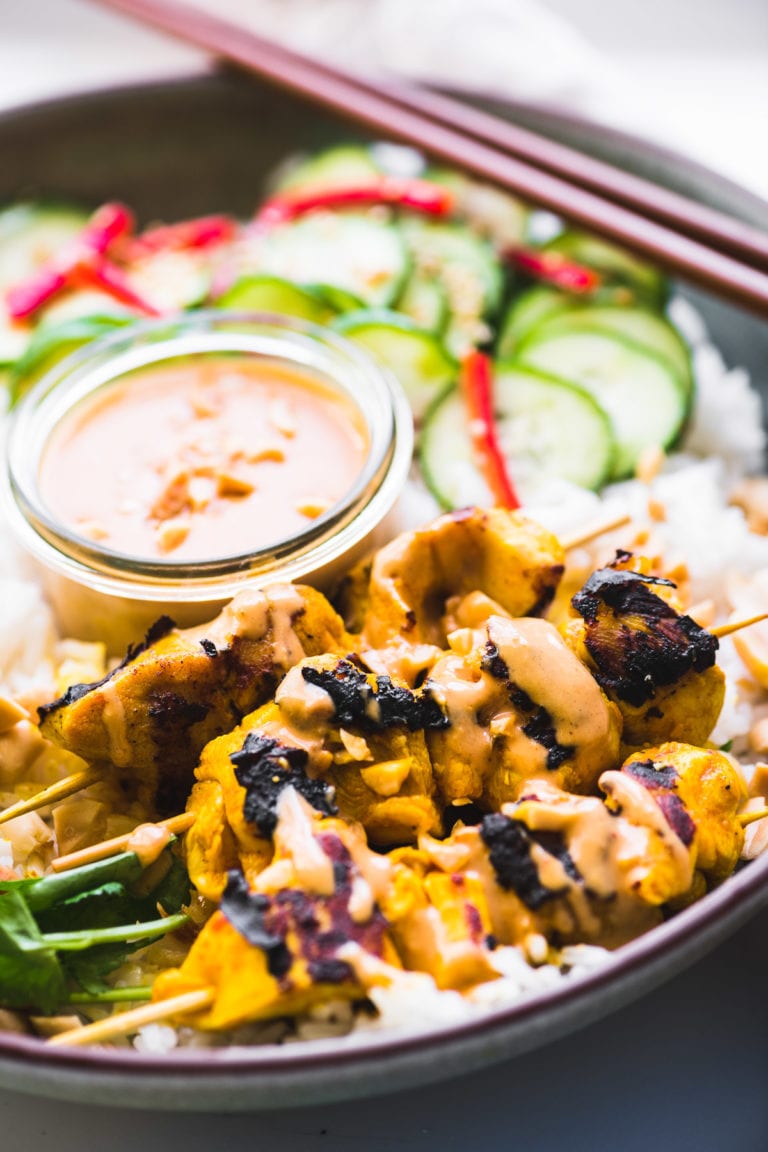 Thai Chicken Satay Bowls with Peanut Sauce • The View from Great Island