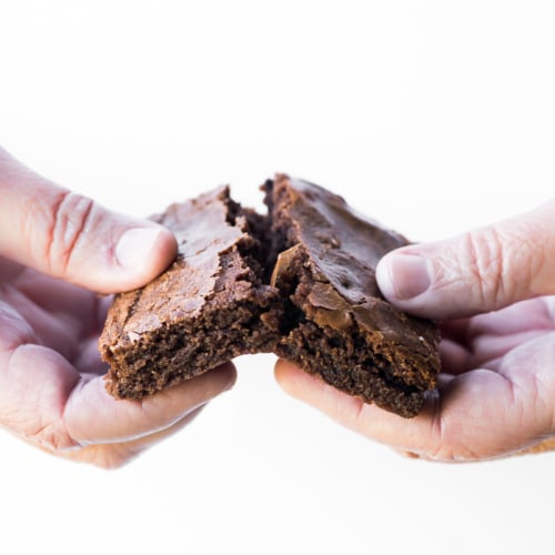 breaking apart a brownie