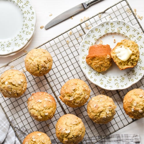 oat muffins on a cooling rack