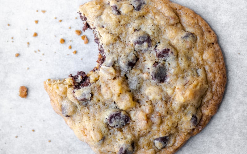 Hilton's DoubleTree Chocolate Chip Cookie with a bite taken