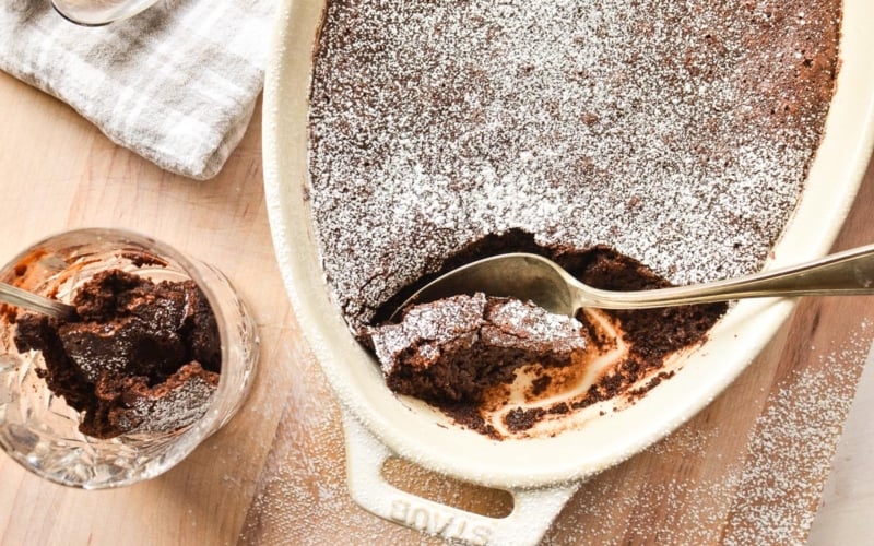 brownie pudding cake with spoon