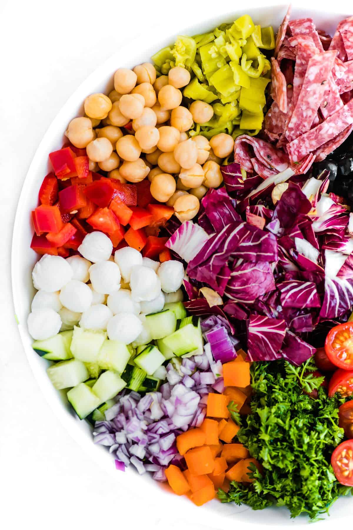 chopped Italian Salad with peppers, radicchio, chickpeas, and more.