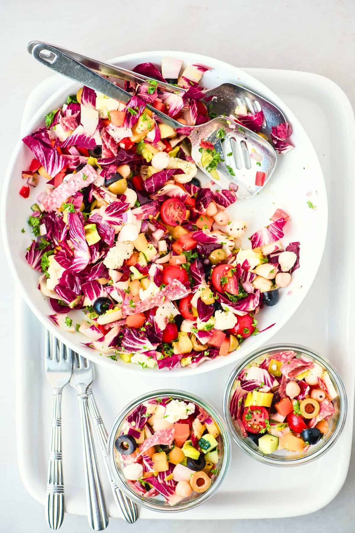 chopped Italian Salad in a white serving bowl.