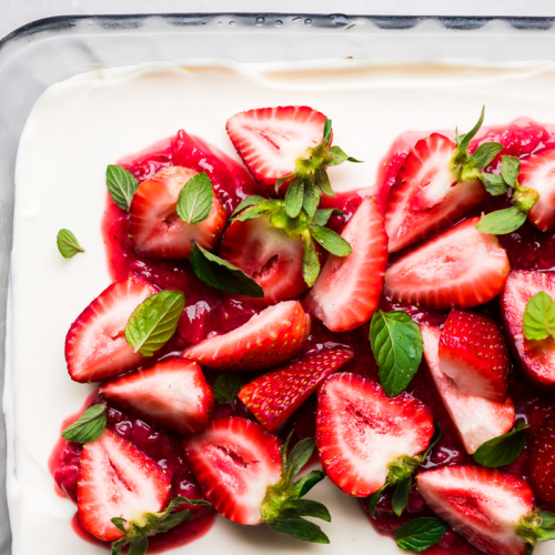 no bake strawberry slab cheesecake