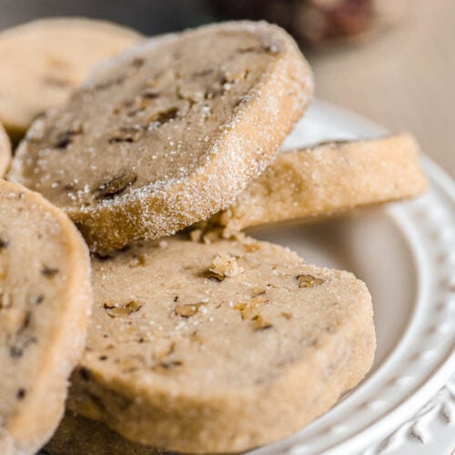 a plate of pecan sandies cookies.