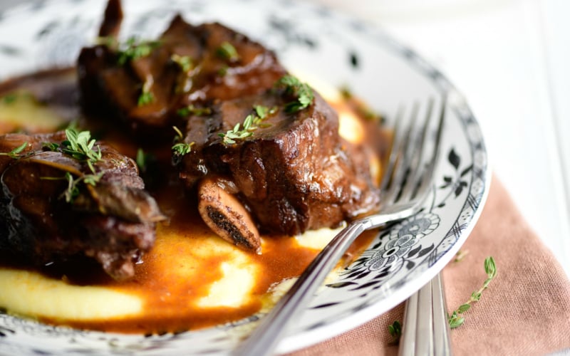 wine braised short ribs on polenta