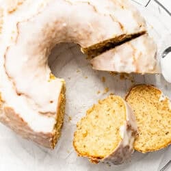 Glazed Old Fashioned Doughnut Cake, sliced.