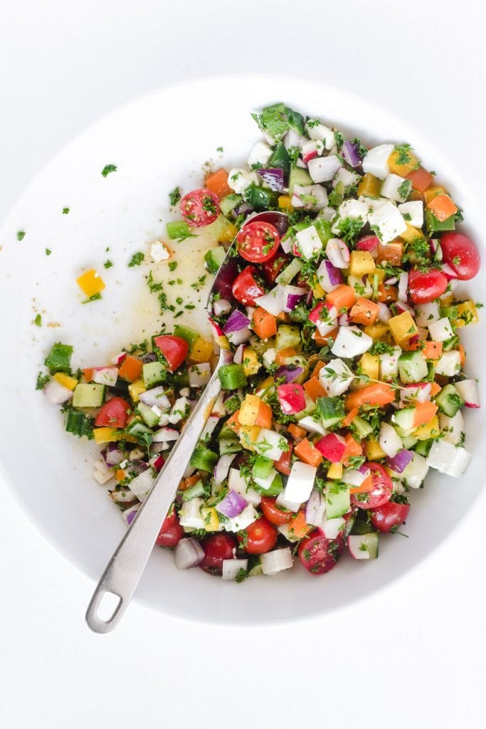 chopped Israeli salad with za'atar dressing