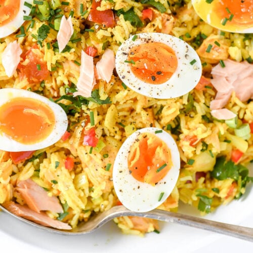 curried kedgeree with smoked fish and eggs.