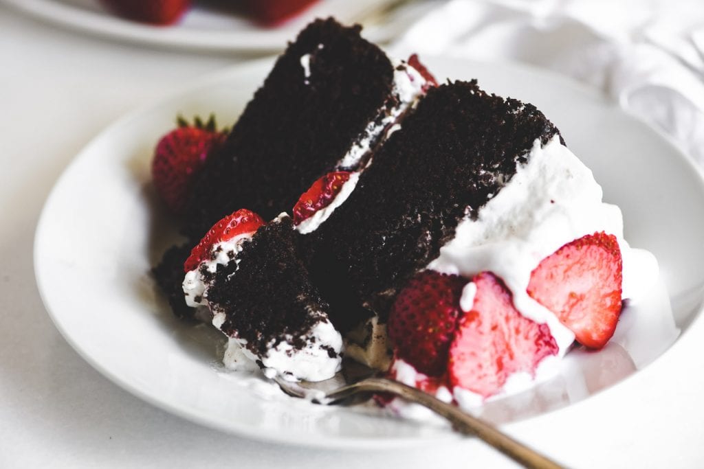 a slice of chocolate strawberry cake