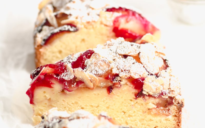 slices of ricotta plum cake