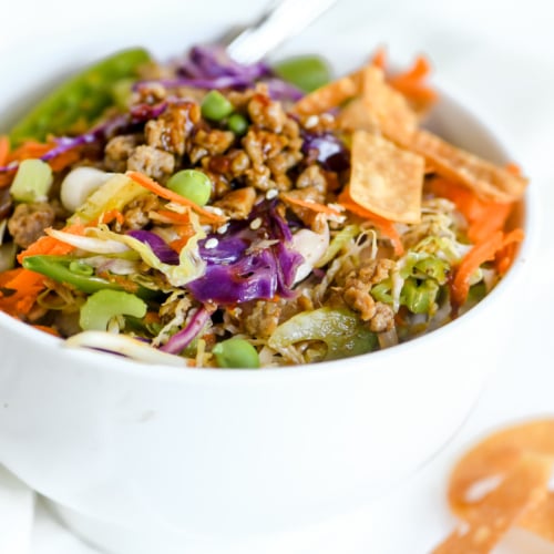 egg roll bowl with crispy wontons