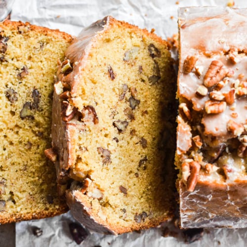 maple pecan pound cake, sliced