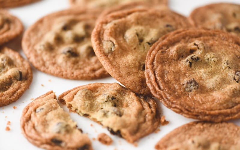 thin and crispy chocolate chip cookies.