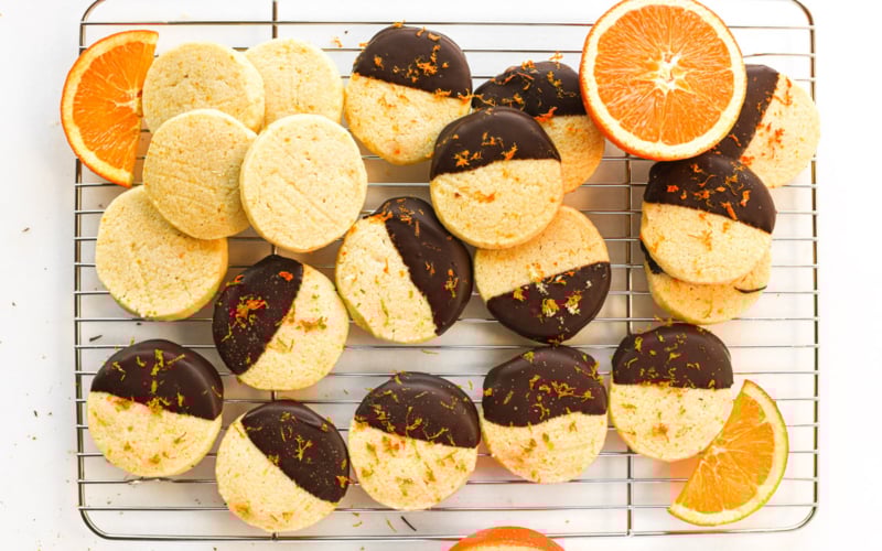 chocolate dipped orange shortbread cookies