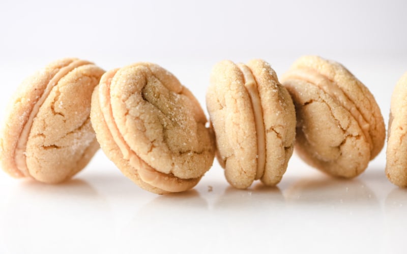peanut butter sandwich cookies on a white ground