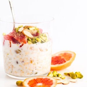toasted muesli with milk and fruit.