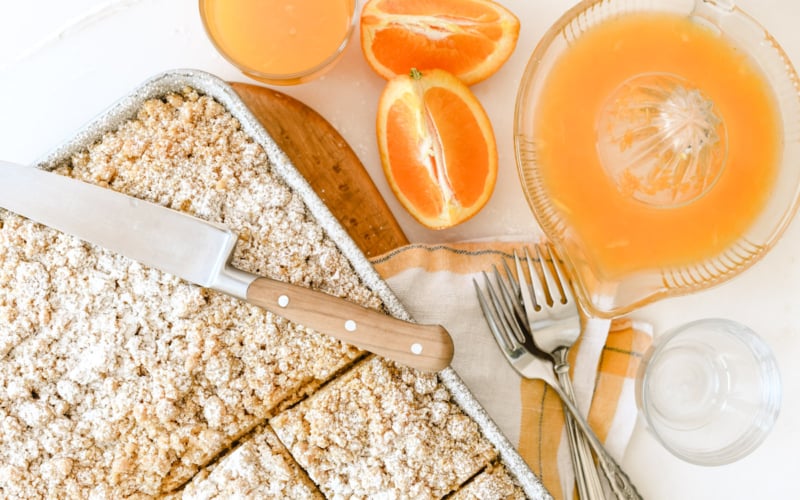 orange cardamom crumb cake with orange juice