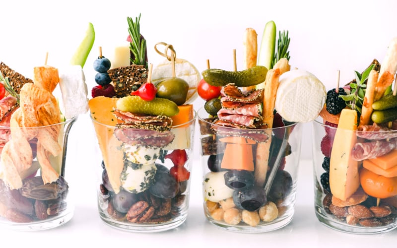Jarcuterie Jars, individual charcuterie in glass jars, lined up
