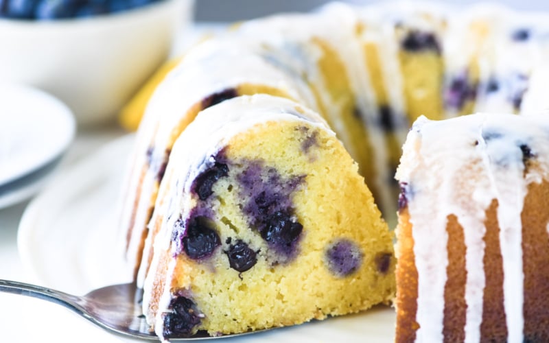 Blueberry lemon bundt cake with lemon glaze