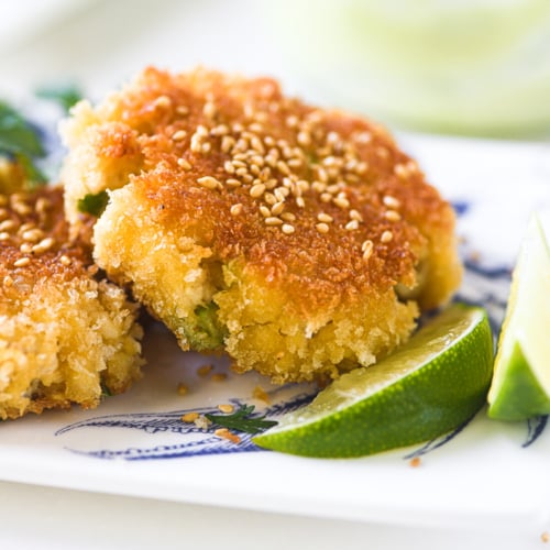 Mini Crab Cakes with Ginger and Scallions • crispy Asian style!