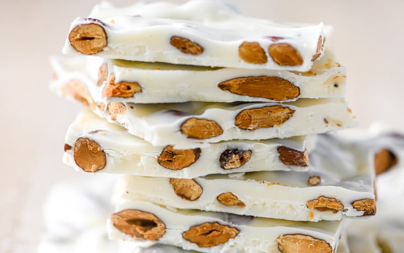 sliced white chocolate almond bark