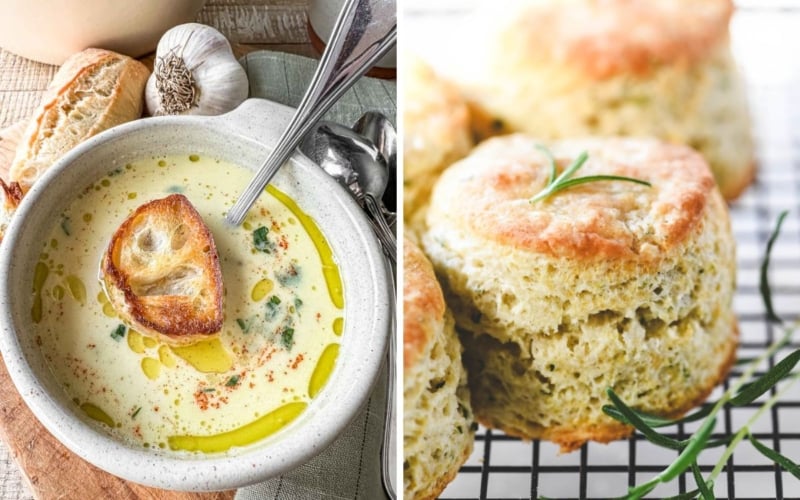 Garlic soup with rosemary biscuits.
