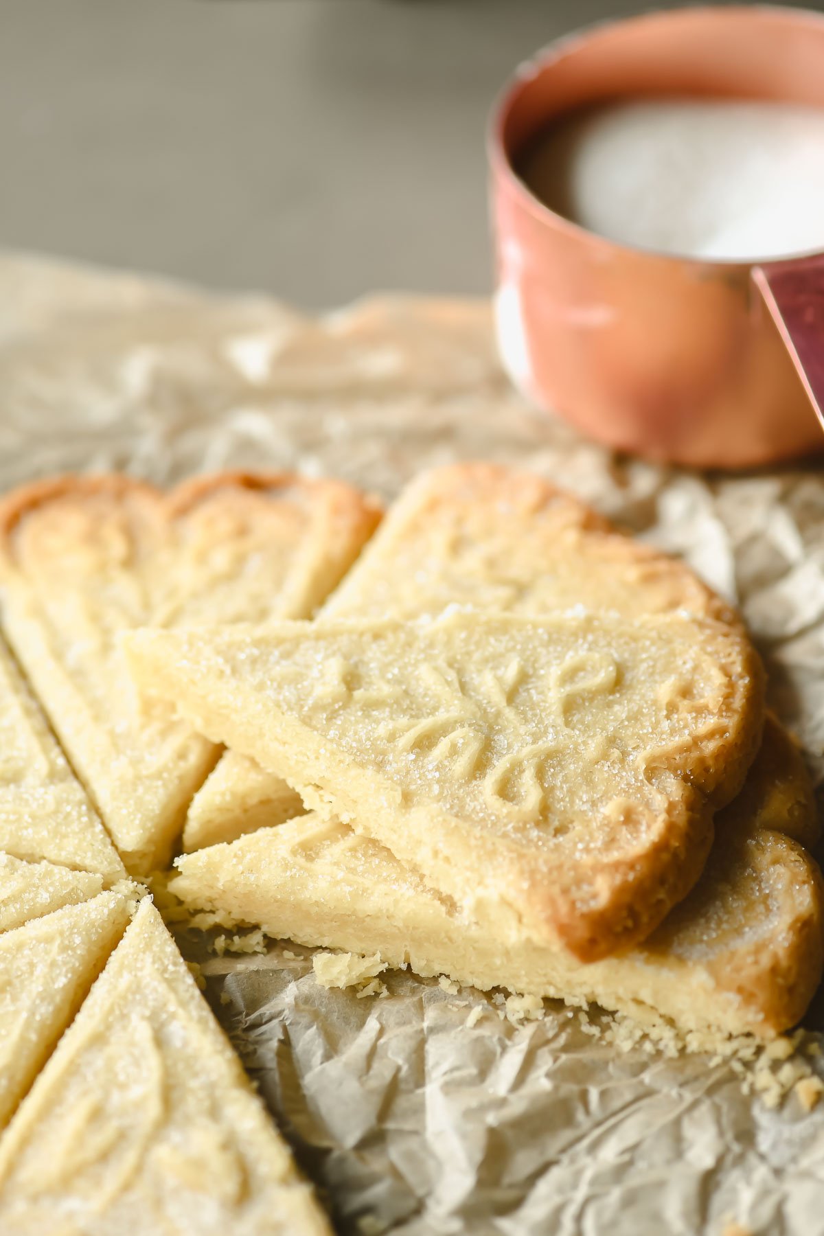 Scottish shortbread on parchment paper.