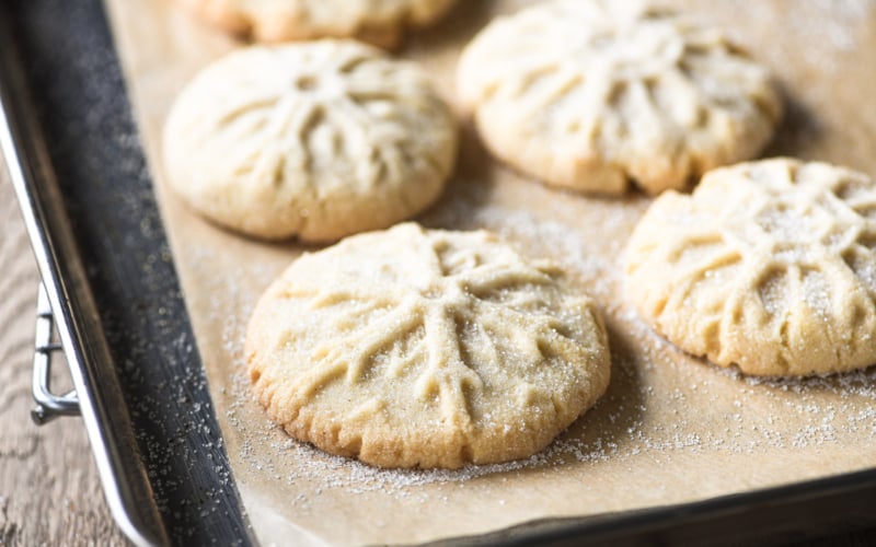 snowflake stamped cardamom sugar cookies.