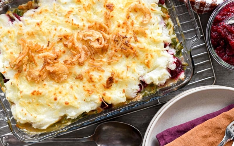 Thanksgiving Leftovers Casserole topped with French's® fried onions.