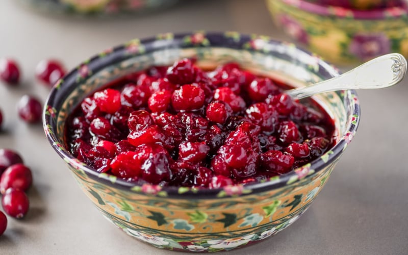 A bowl of spiked cranberry sauce.