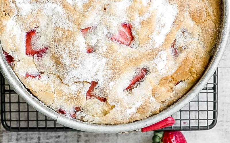 strawberry cake in a spring form pan.