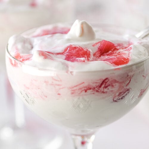 rhubarb fool in a small cocktail glass.